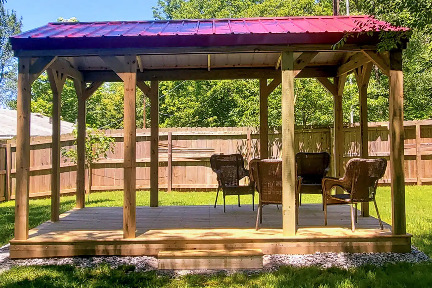 Backyard pavilion creating a covered outdoor gathering space