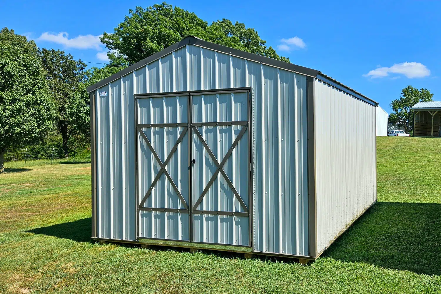 Ranch storage shed with a traditional gable roof